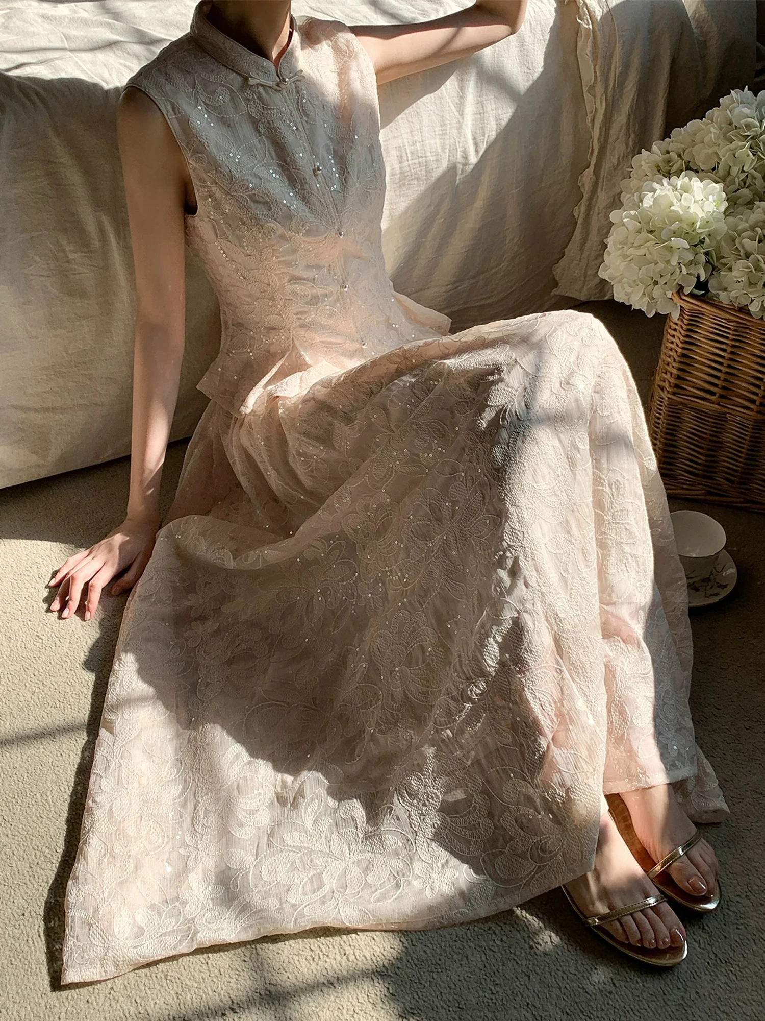 

Новый китайский комплект Ele с вышивкой, жилет и юбка с воротником-стойкой для похудения, модный и удобный