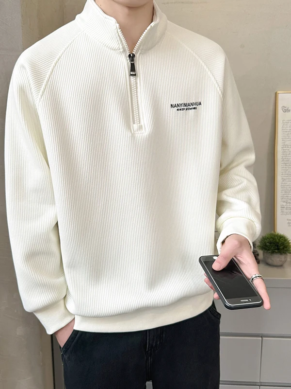 

Men's Fleece Lined Long Sleeve Hoodie Spring Autumn Casual Loose Fit Simple Base Layer T-Shirt Zipper Closure Comfortable Cot...