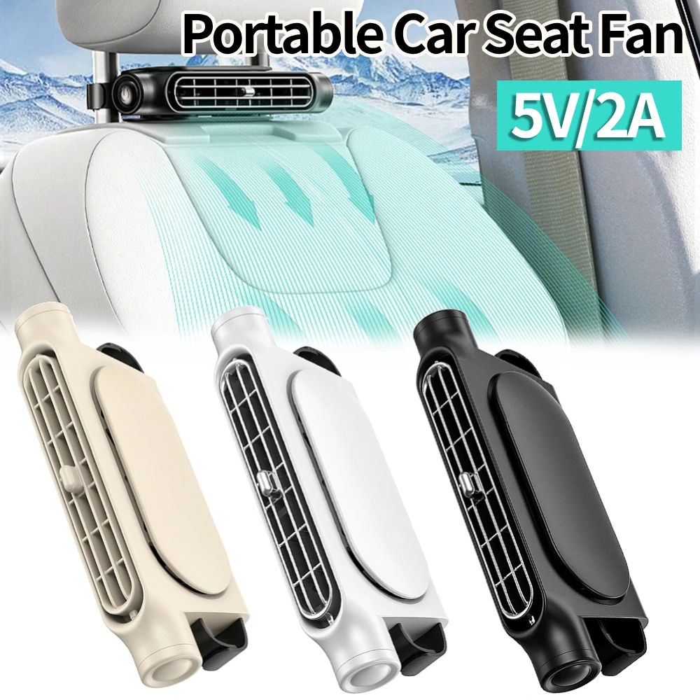 

Portable Car Seat Fan 3 Speeds Adjustable Car Seat Headrest Fan USB Powered Rear Seat Ventilator for Front Rear Seat Passenger