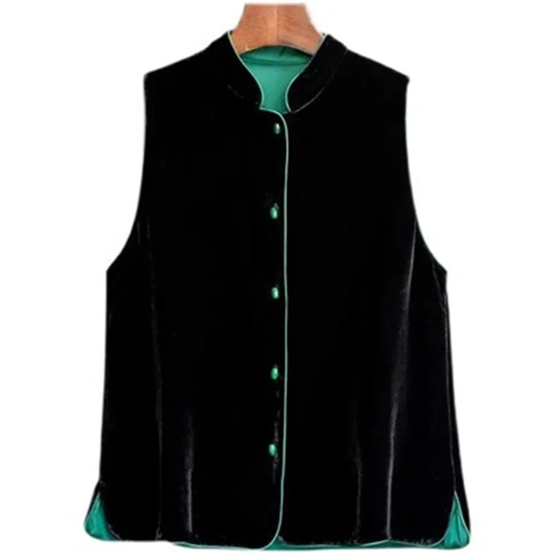 

Top Tier Brand Cut Label Women's Foreign Trade Clearance Of Inventory Vest, Emerald Jade Stone Buckle Real Velvet Improved Vest