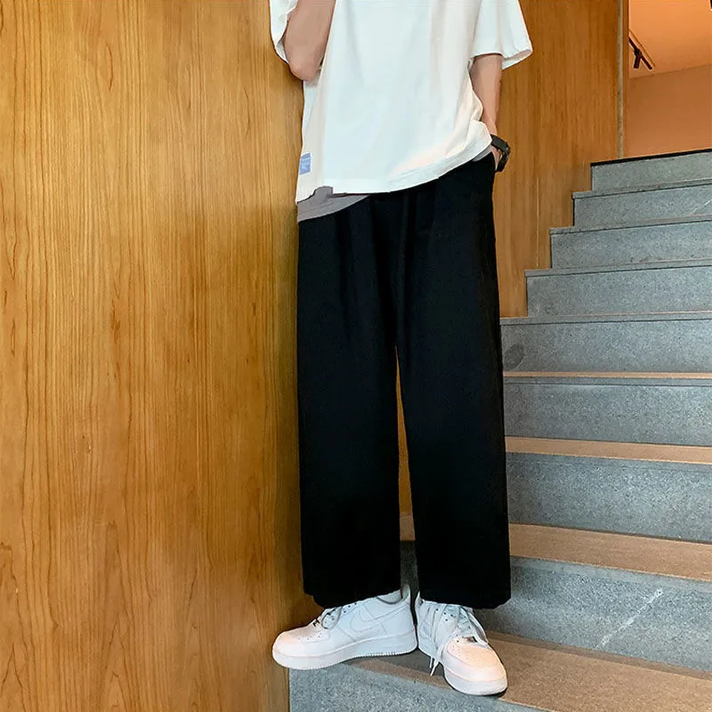 Casual Pants Women Wide Leg Loose All-match Japanese Style Students Ankle-Length Trousers Simple Drawstring Daily Summer Cozy
