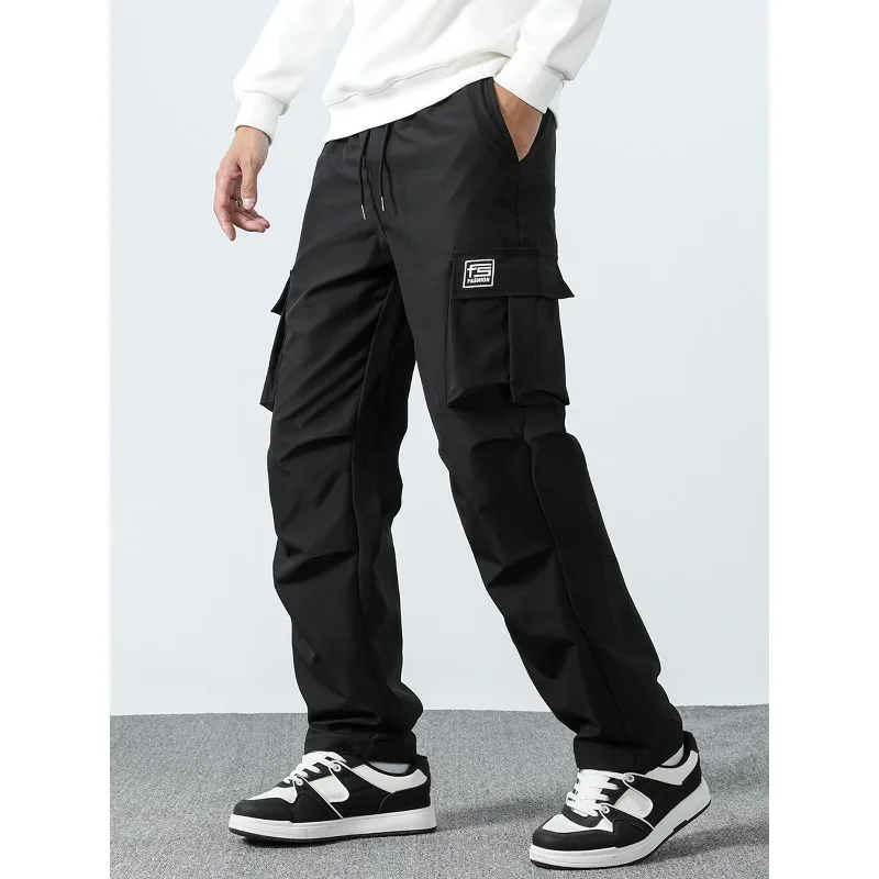 Men Cargo Pants Spring Autumn Work Pants Multiple Practical Pockets Drawstring Waist Casual Daily Streetwear Loose Fit Outdoor