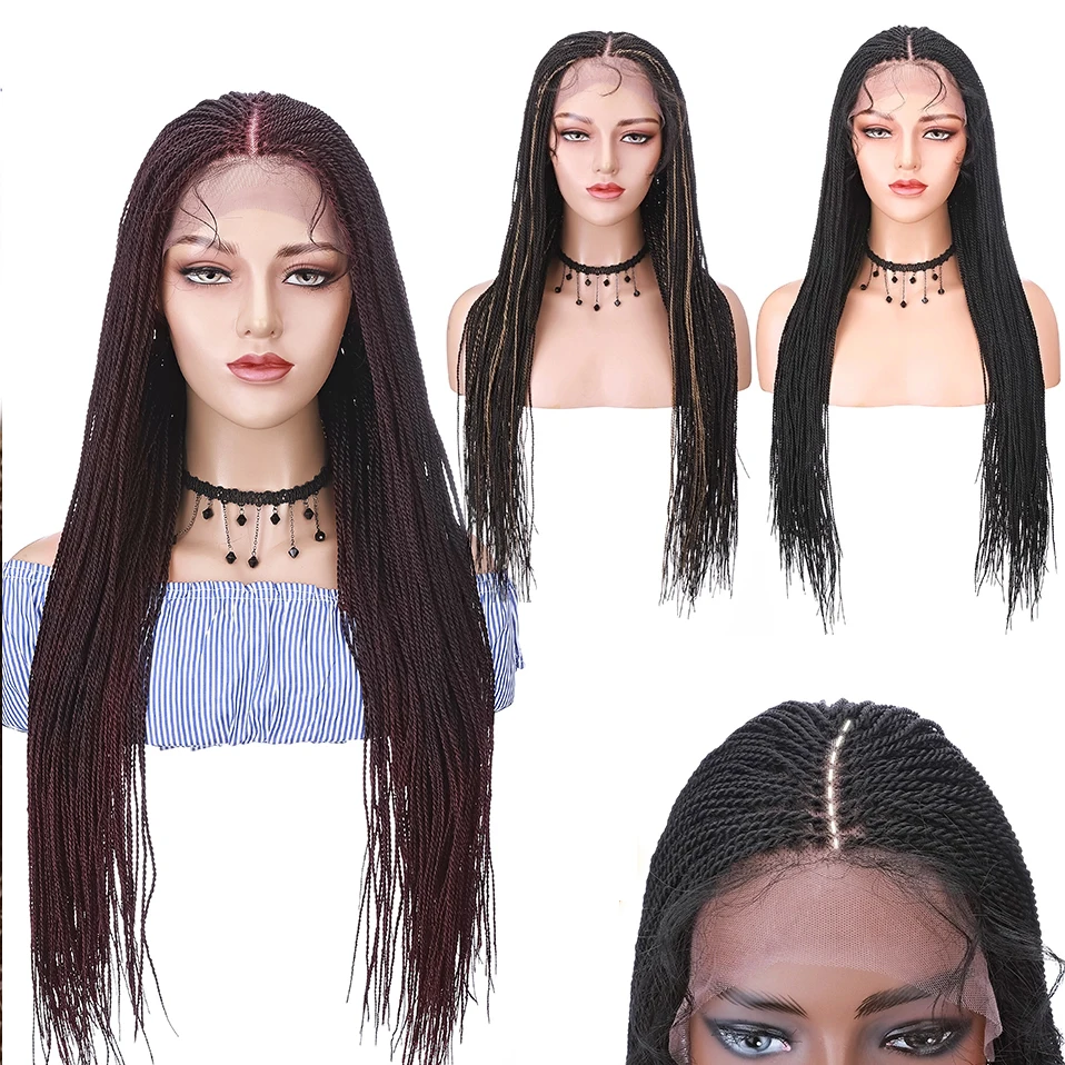 

Парики для женщин HAIRRO 3*3 дюйма, синтетические кружевные передние парики, средней длины, косички из высокотемпературного волокна, 28 дюймов