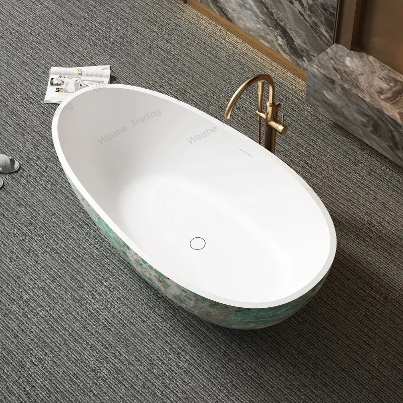 Freestanding Artificial Stone BathtuMarble Texture One Piece Heat Preservation Anti Yellowing For Bathroom Hotel Villa
