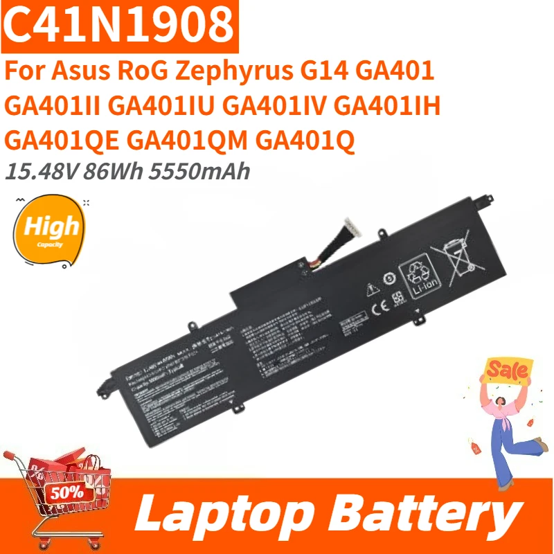 High Capacity C41N1908 Laptop Battery 15.48V 86Wh 5550mAh For Asus RoG Zephyrus GA401IU GA401IV G14 GA401 GA401II GA401IH