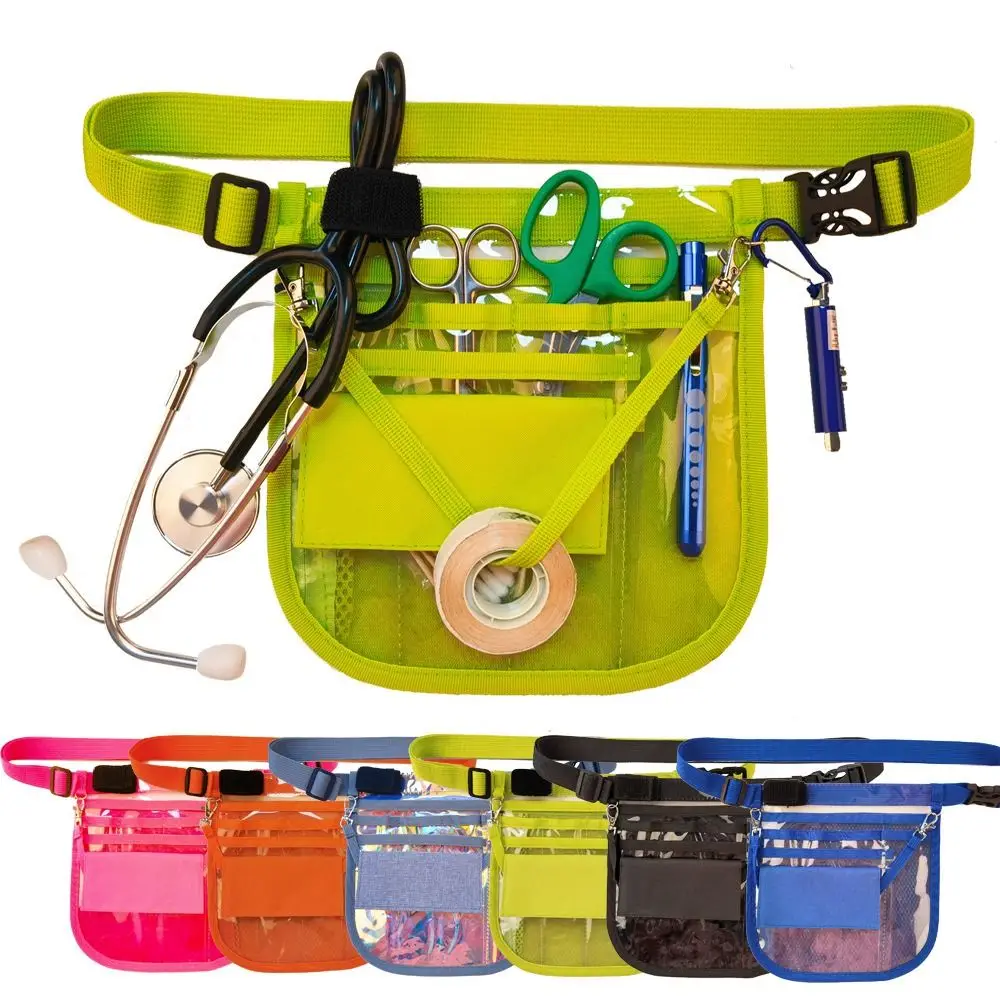 

Waterproof Nurse Fanny Pack Portable Tape Holder Nurse Waist Bag Metal Hook Multi-Compartment PVC Nurse Pouch Case Care Kit Tool