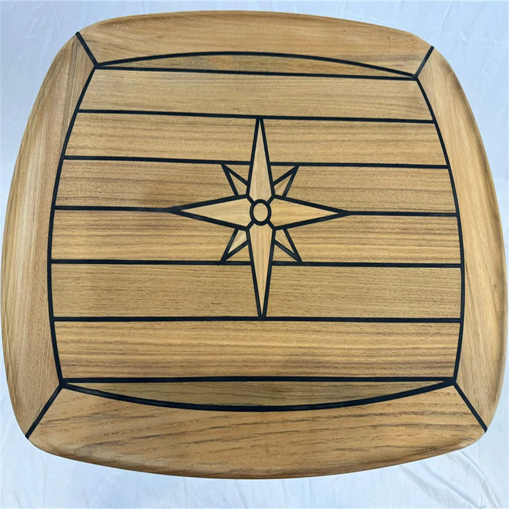 

Barrel Shaped Teak Table Top 450x600mm,17.7x23.6 Inch Star Inlay Marine Boat Yacht Caravan TH4560