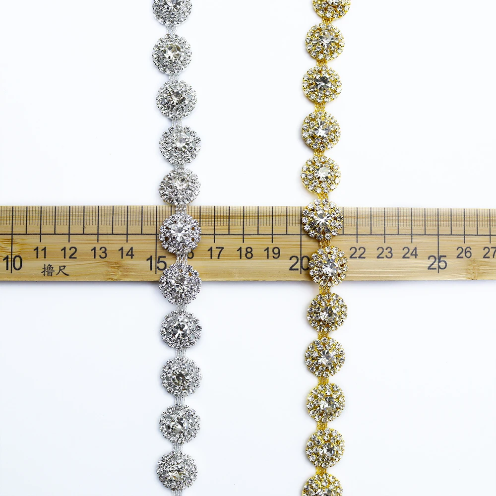 1Yard 1.8cm Silver Sunflower Rhinestone Chain Trim, Sew On Crystal Rhinestone Band for Wedding Dress Lampshade DIY Craft Decor