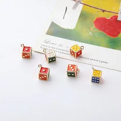 10pcs/pack 3D Dice Enamel Charms Metal Pendant for Earring DIY Fashion Zinc Alloy Jewelry Making Golden Color 7mm