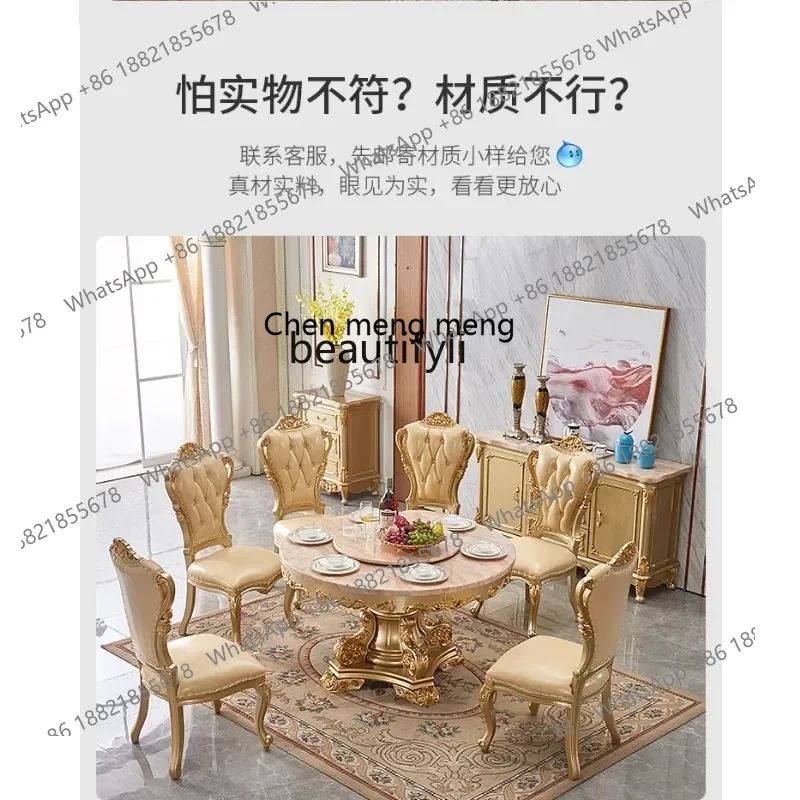 z183  European dining table and chairs household dining table with turntable marble solid wood round table gold