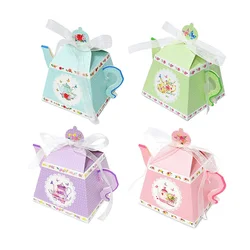 12/24Pcs Retro Teapot Shape Paper Candy Box Flower Wedding Favor Gift Packaging Boxes With Ribbon Christmas Birthday Party Decor