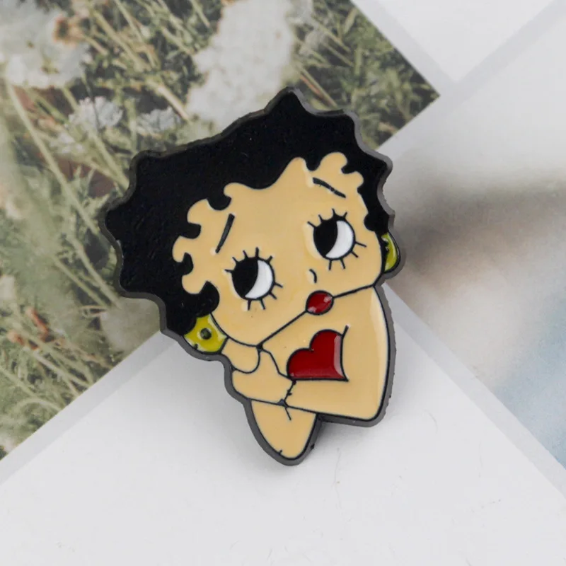 Hot Disney Cartoon Creative Drop Oil Brooch Cute Anime Figure Bettys Boops Badge Odzież Akcesoria Zabawki dla dzieci Nagroda Prezent