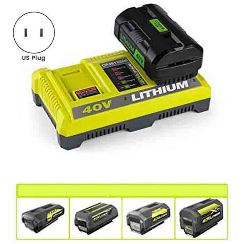 

Быстрое двойное зарядное устройство 40 В для литиевой батареи Ryobi 40 В OP401 OP4040 OP4050A OP4026 Зарядное устройство Ryobi 40 В, вилка стандарта США-A74Z