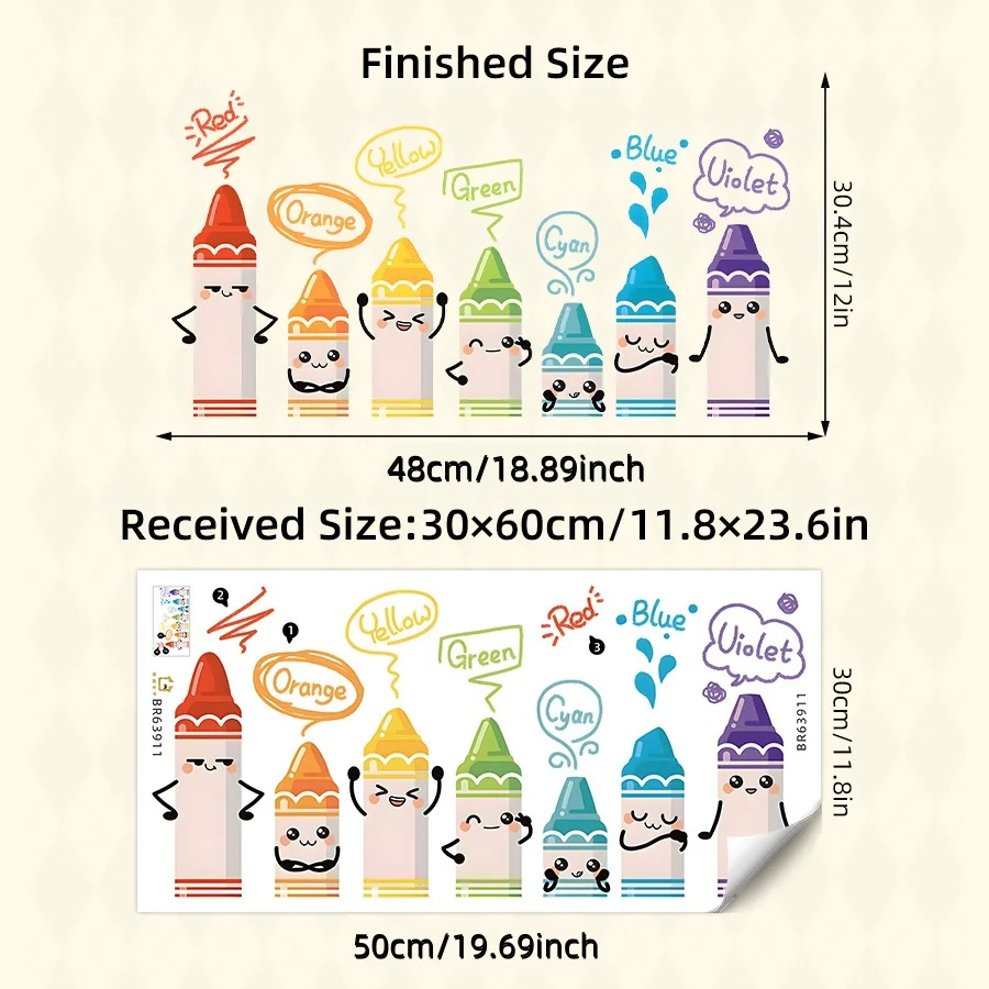 2D plane, a lovely watercolor crayon graffiti wall sticker, suitable for bedroom, living room and game room decoration perfect h