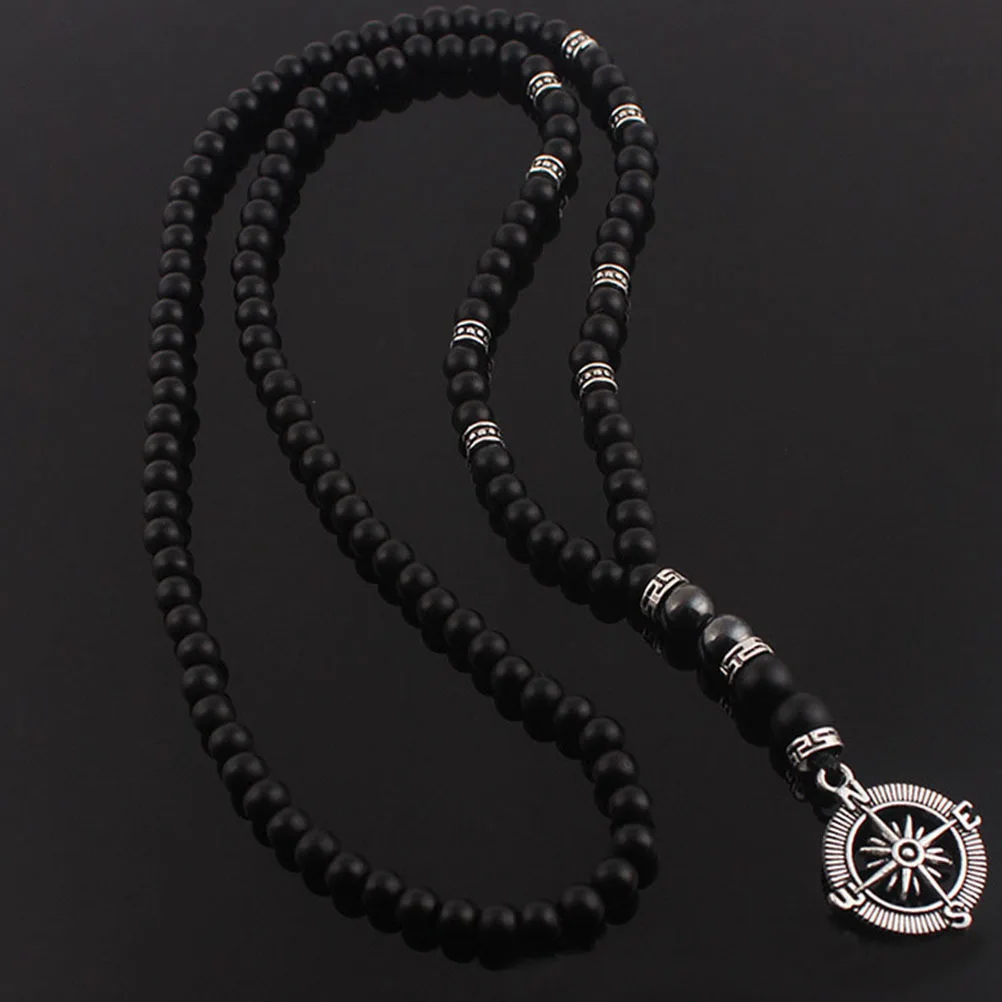 

Compass Necklace Fashionable Mens Bead Creative Design Father for Frosted Stone Pendant