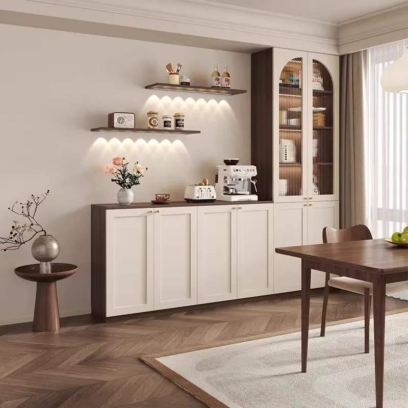 

French retro style solid wood dining side cabinet small apartment household locker integrated against the wall multi-functional