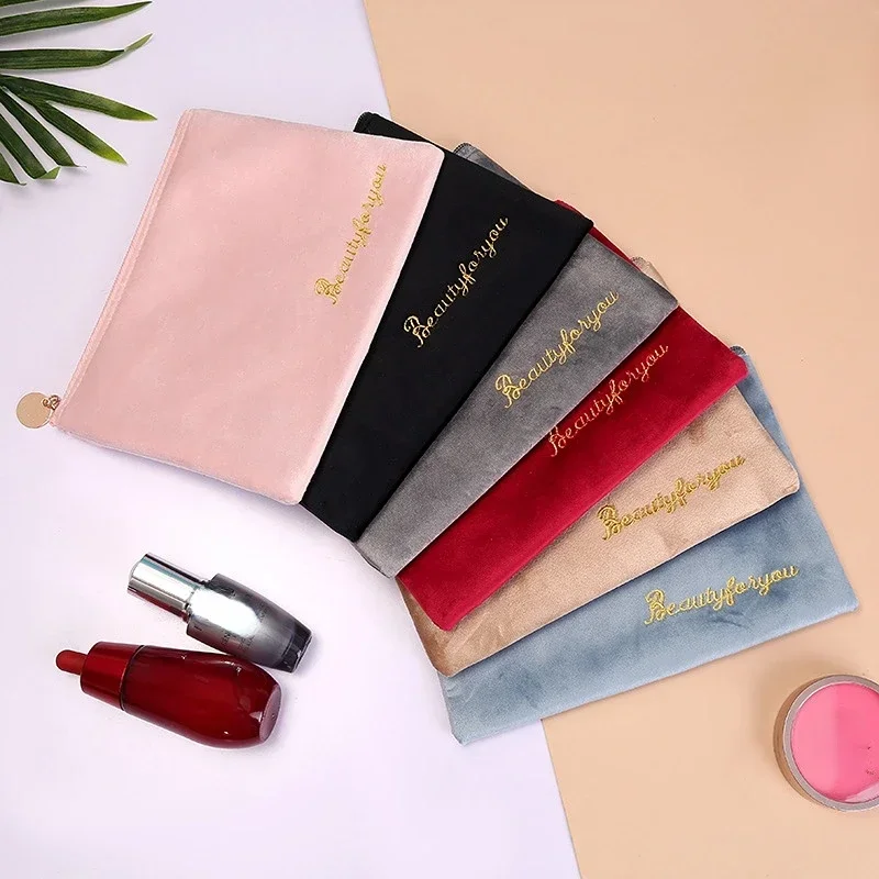 1 Pc Women Zipper Velvet Make Up Bag Travel Small Lipstick Cosmetic Bag for Makeup Solid Color Female Make Up Pouch Necessaries