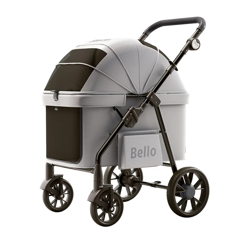 Bello YA03 Extra Large Space Pet Stroller Foldable Dog Cat Carrier Heavy Duty 60lbs Family Outdoor Travel Push Cart