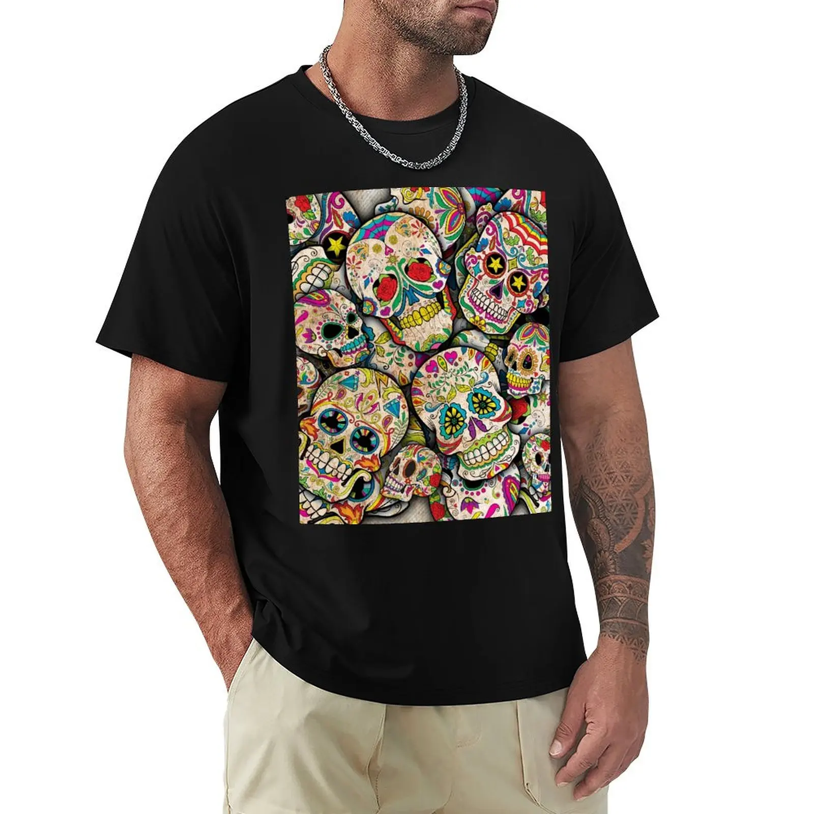 

Sugar Skull Collage T-Shirt essential t shirt Luxury man cotton man t-shirts blue lock oversized t shirt men