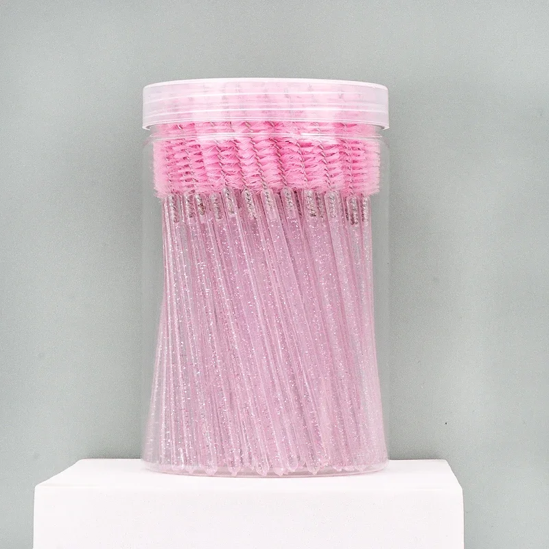 100pcs Barrel Crystal Handle Eyelash Brush Mascara Wand Eye Extension Eyebrow Disposable Makeup Brushes Cosmetic Tools Lashes