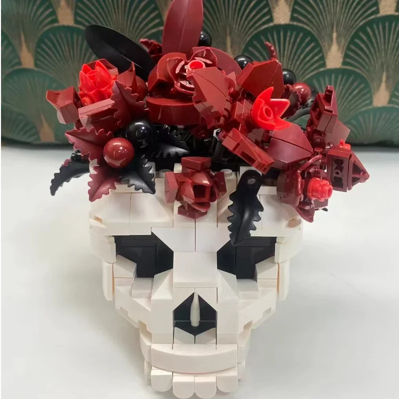 

Gobricks MOC Skull Roses Bouquet Bricks Model Gothic Crow Skull Flowers Decorate Building Blocks Gothic Cross Assembly Toys Gift