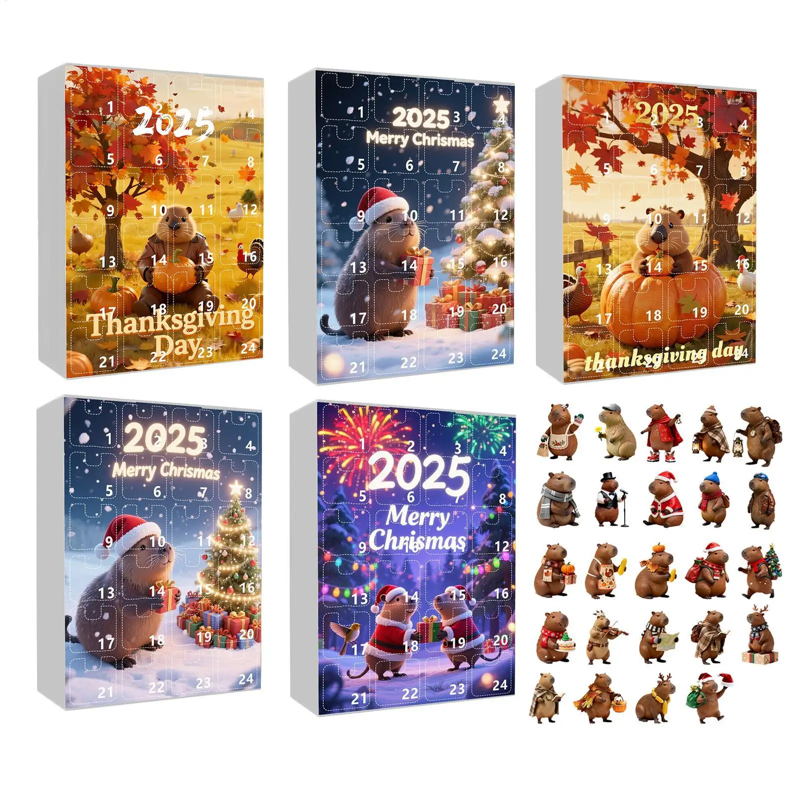 Capybara-Weihnachts-Countdown-Kalender, 24 Tage, Advent-Ornament, 2D-Acryl, niedliche Feiertagsdekoration für Zuhause, Baum, Kinder, Teenager, Erwachsene, Geschenk