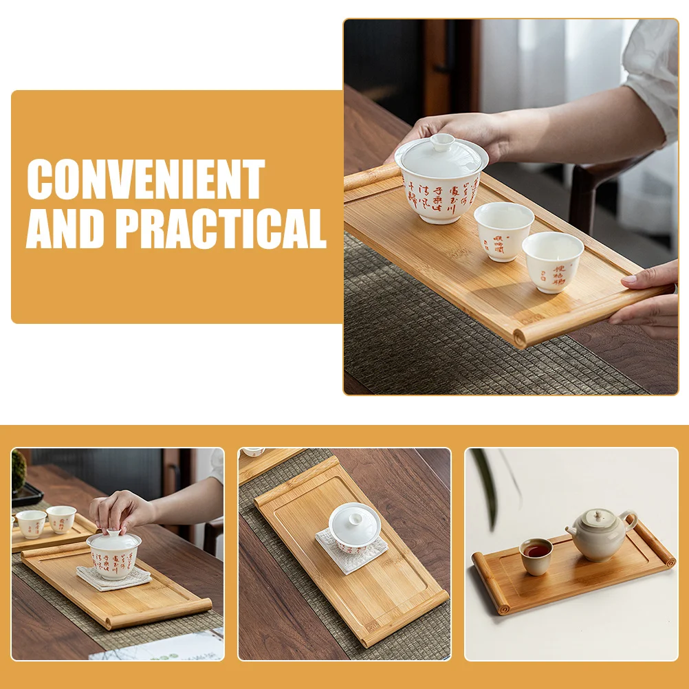 

Bamboo Tea Tray Rectangular Deformation Resistant Serving Tray Multi-Functional Tea Display Platter Food Serving Platter