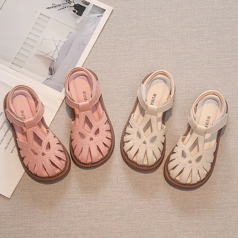 Girls Sandals 2023 Summer New Light Luxury Fashion Soft Bottom Non-slip Princess Shoes All-match Children's Shoes Boutique