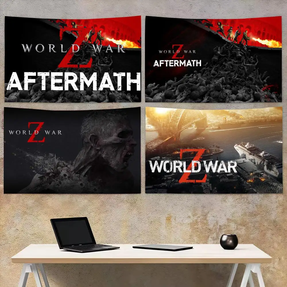 Classic Game W-World War Z Tapestry Aesthetic Wall Hanging Decor Microfiber Fabric Art for Bedroom Living Room Home
