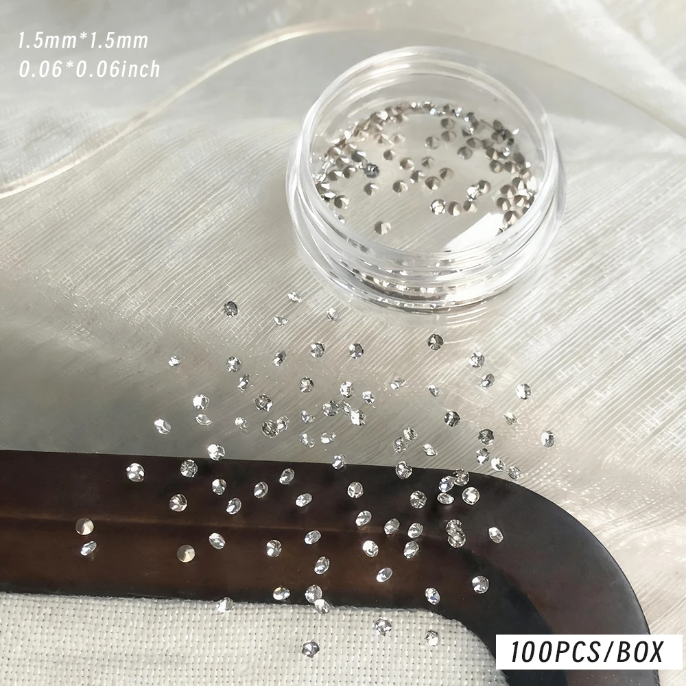 50/100Pcs 3D Mini Clear Nail Art Rhinestones 1.5/2/2.5/3/3.5/4mm Pointed Back Glass Diamond Nail Charms Boxed Manicure Drills JZ
