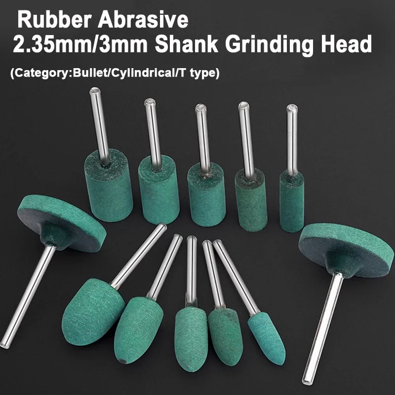 

1/5/10Pcs Rubber Abrasive 2.35mm/3mm Shank Grinding Head Bullet/Cylindrical/T-type for Mold Metal Polishing Dremel Rotary Tools