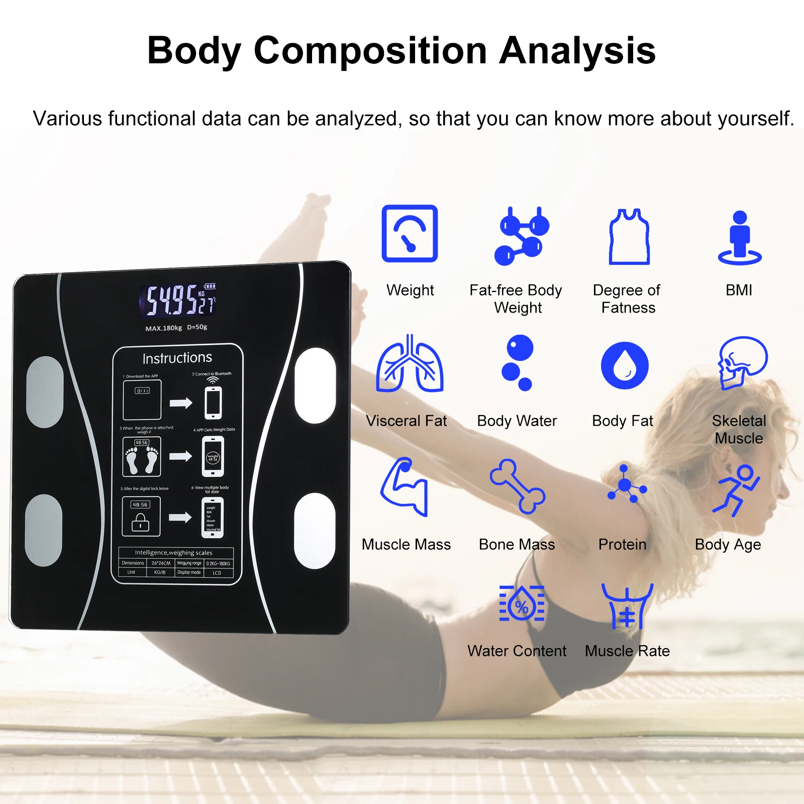 Multi-Functional Rechargeble Home Use Intelligent Body Fat Scale with  BT Electronic Digital Weight Scale Body Analyzer Monitor