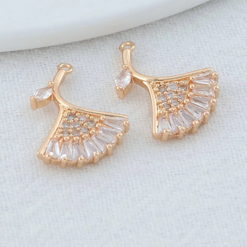 14*19MM 14K Gold Color Brass with Zircon Fan Shaped Charms Pendants Necklace Earrings Jewelry Making Supplies Accessories