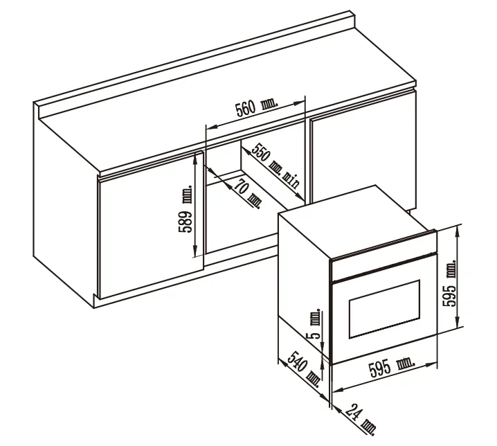 60cm 24インチ ビルトイン電気壁掛けオーブン ホテル用 8機能 ノブコントロール レトロ 2.3立方フィート 65L キッチンオーブン