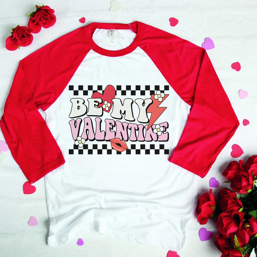 

Be My Valentine Print Kids Raglan T-Shirt Boys Girls Clothes Children Valentines Gift Shirt Child Winter Long Sleeve Tee