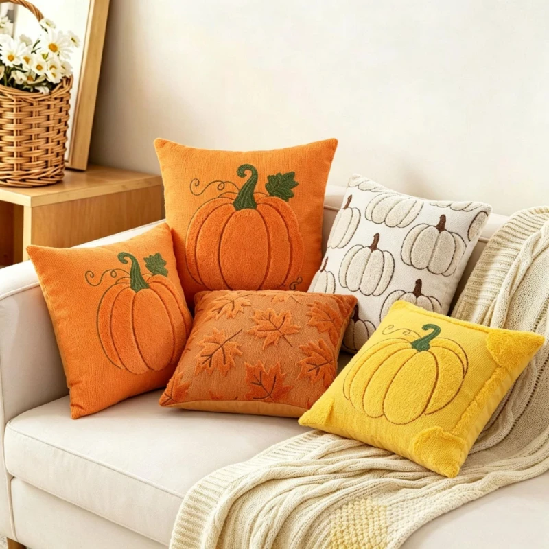 45X45/50X50CM Autumn Pumpkin Throw Pillow Cover Retro Homestays Stamping Waist Cushion Cover Decor Home Decorative Pillowcase