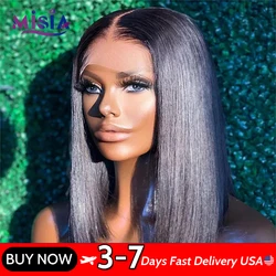 Brazilian Short Bob Human Hair Wigs for Women Bone Straight 13x5x2 Lace Wig Pre Plucked 4x1 T Part Lace Bob Wigs Remy Hair