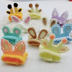 Hot Selling 14cm Palm Dog Doll Knitted Head Cover Milk Dragon Pinched Dragon Scarf Cute Rabbit Ear Neck Doll Headwear Accessorie