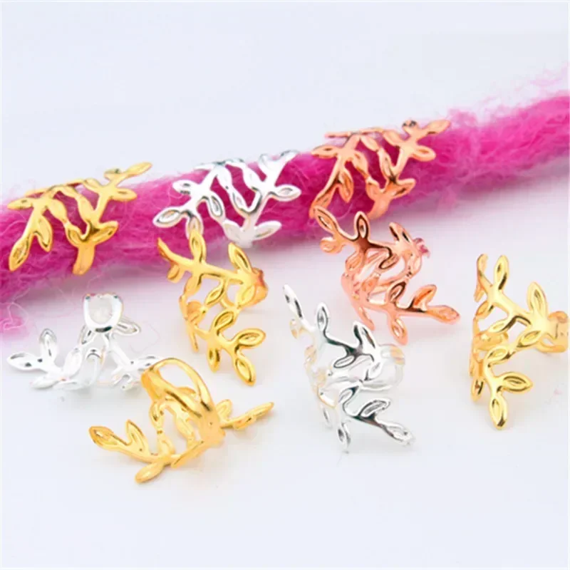 20Pcs leaf Gold Silver Dreadlock Hair Rings Adjustable Cuff Clip Hair Braids Dirty Braids Hairpin Jewelry Hair Accessories