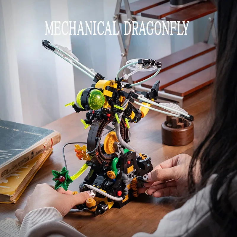 Conjunto de construção steampunk libélula moc de 548 peças-kit de modelo mecânico diy para adolescentes e adultos, decoração de mesa exclusiva, presente de feriado