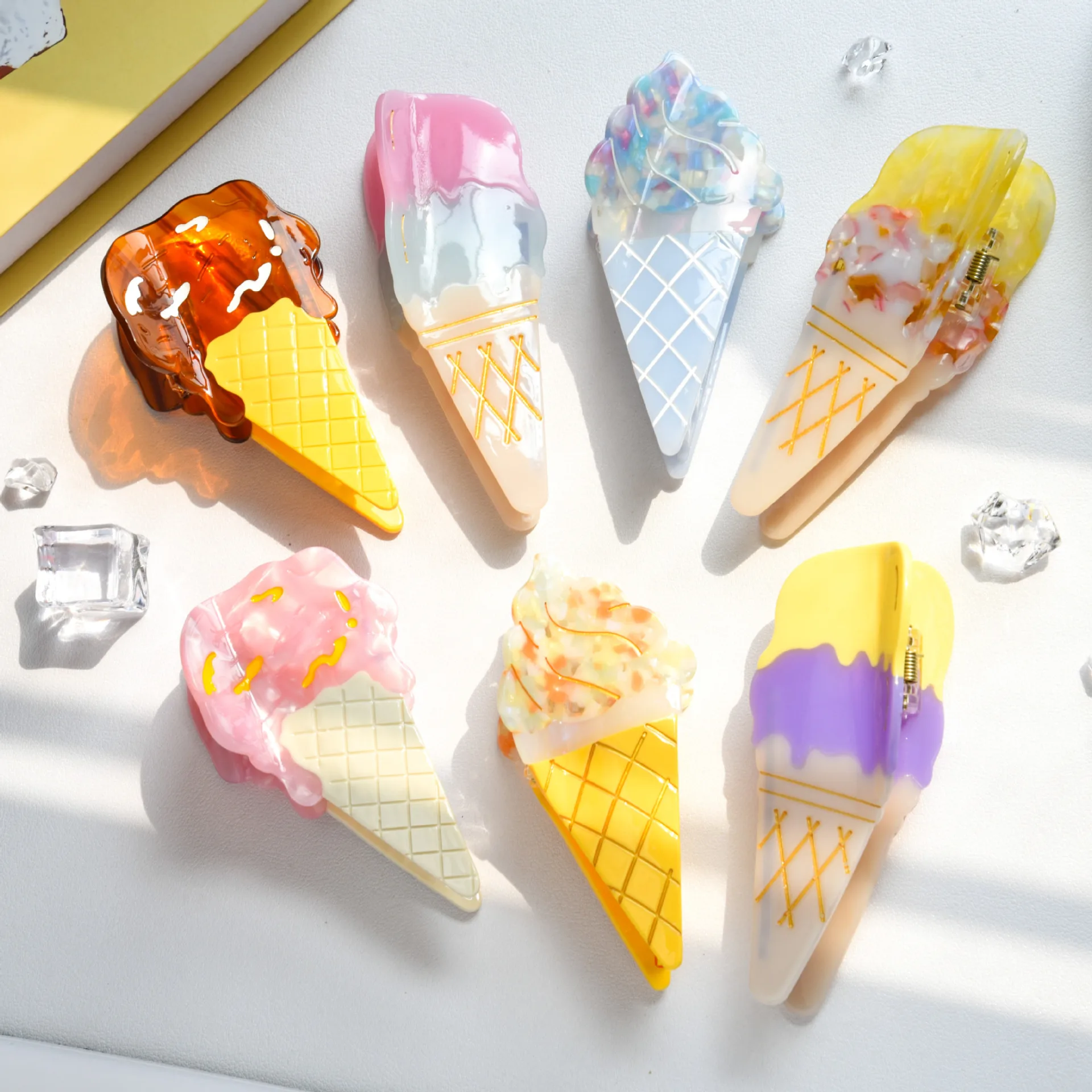 

Creative Ice-cream Cone Hair Claw Lovely Fun Acetate Claw Clips Summer Delicious Food Hair Claws Hair Accessories for Women Girl