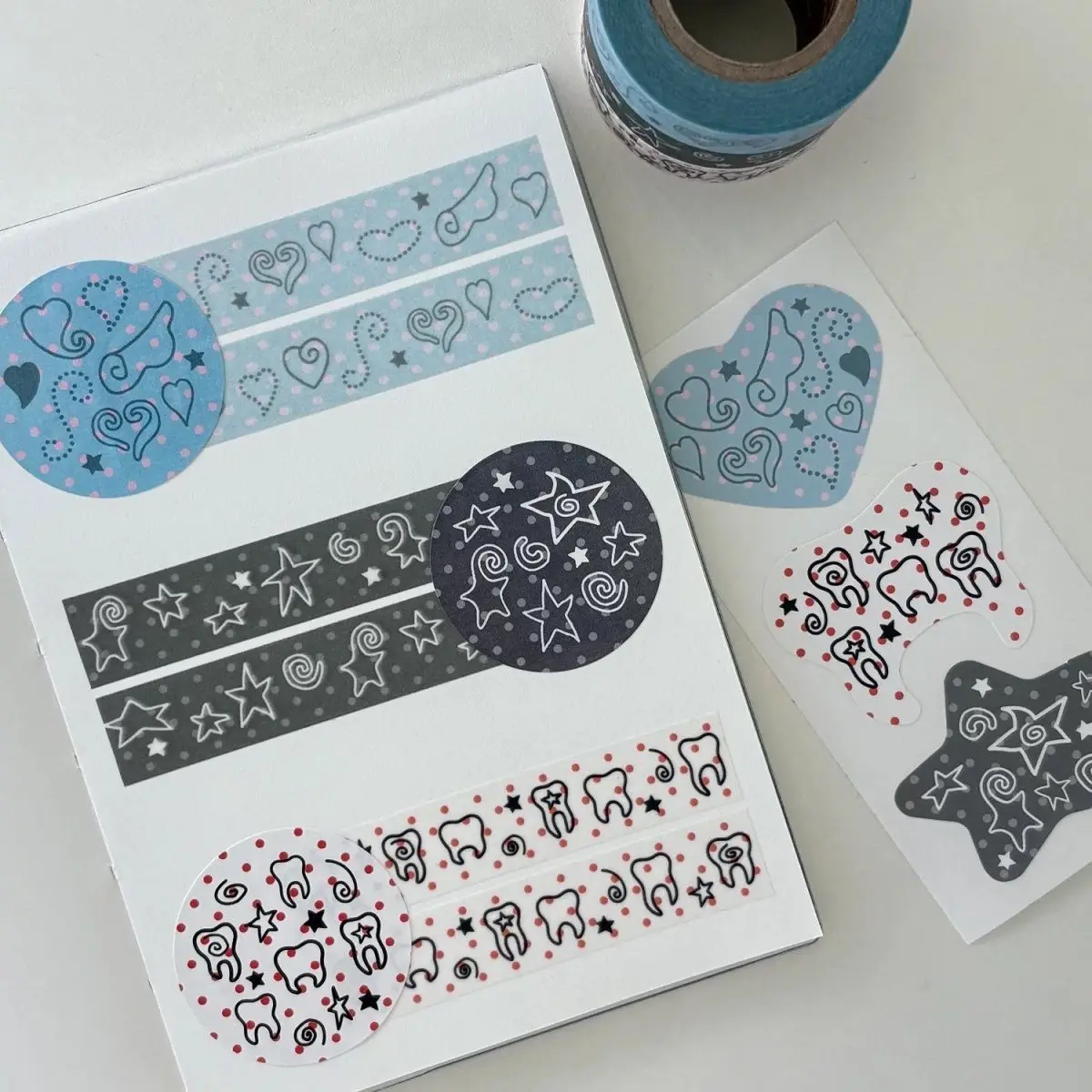 Koreanisches Ins-Style Niedliches Punkte-Stern-Zahnmuster Washi-Tape DIY-Schreibwaren für Scrapbook, Journal, Planer, Collage-Deko – Detail 8