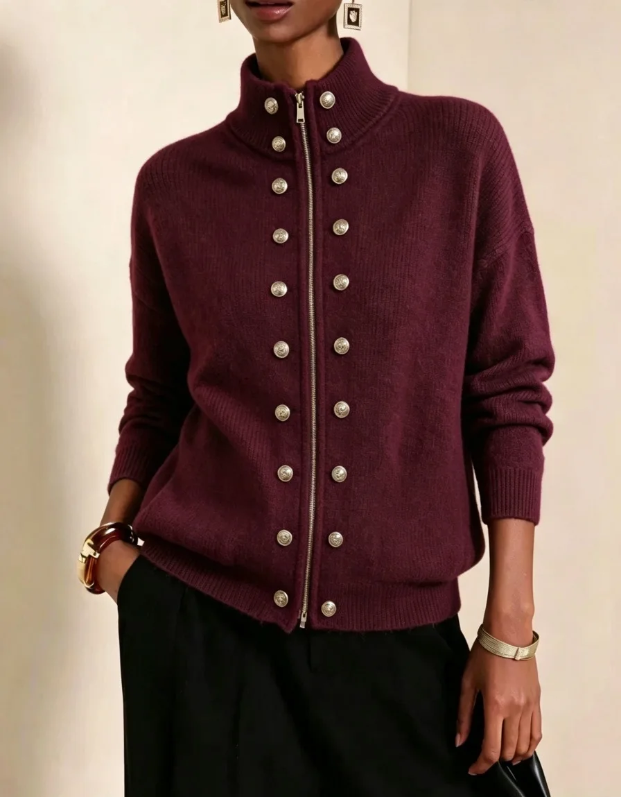 Women Knititng Sweater 2026 Autumn New Women Double Breasted Stand Collar Zip Knit Cardigan Loose Cropped Sweater Coat 6