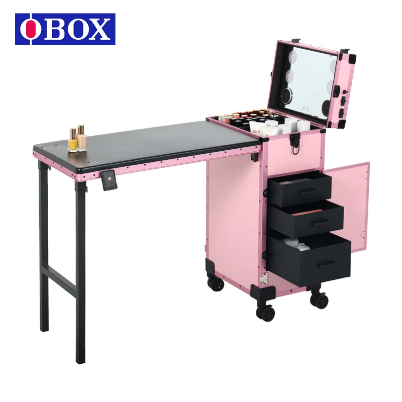 OBOX New Trending Foldable Nail Table With LED Light Adjustable Manicure Salon Prop From Roller Speaker For Nail Bar