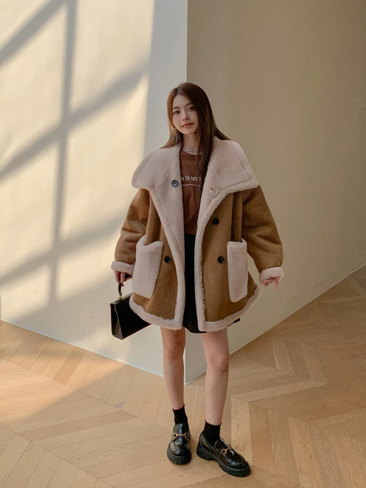 Fur One-Piece Lamb Wool Coat Women's Mid-Length Loose Chenille Coat New Double-Sided Wear Winter