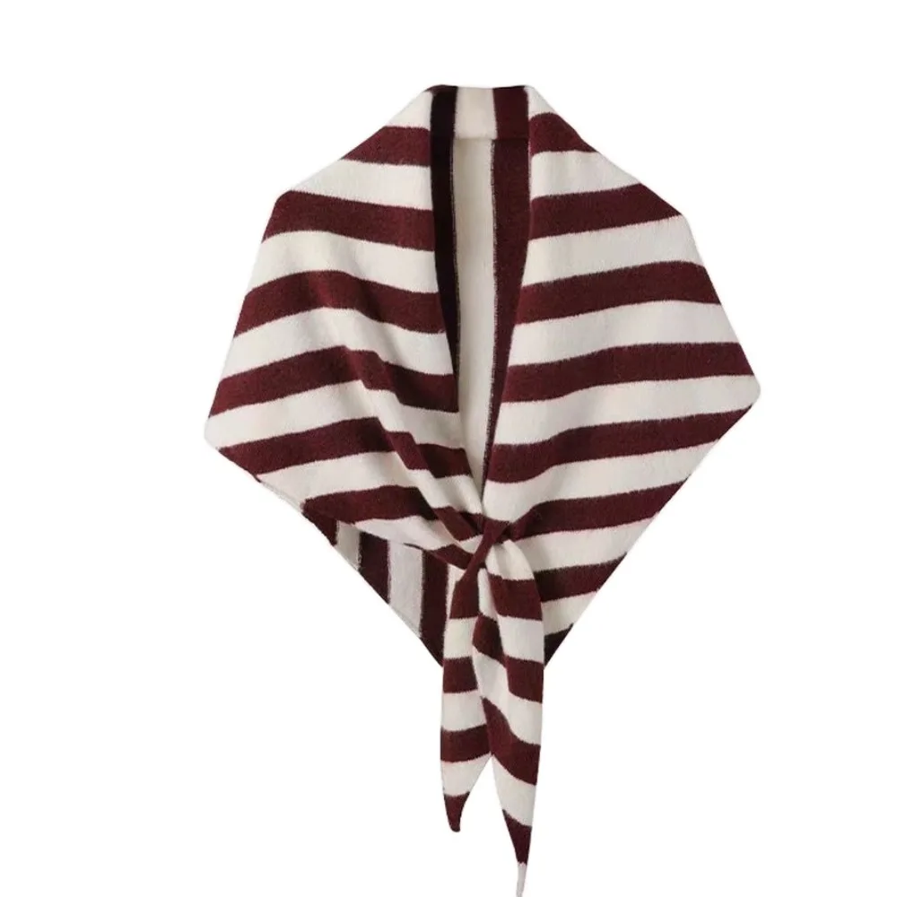 

Soft Korean Style Striped Scarf Cashmere Thickened Knitted Triangle Scarf Windproof Neck Warmer Cape Wraps Autumn Winter