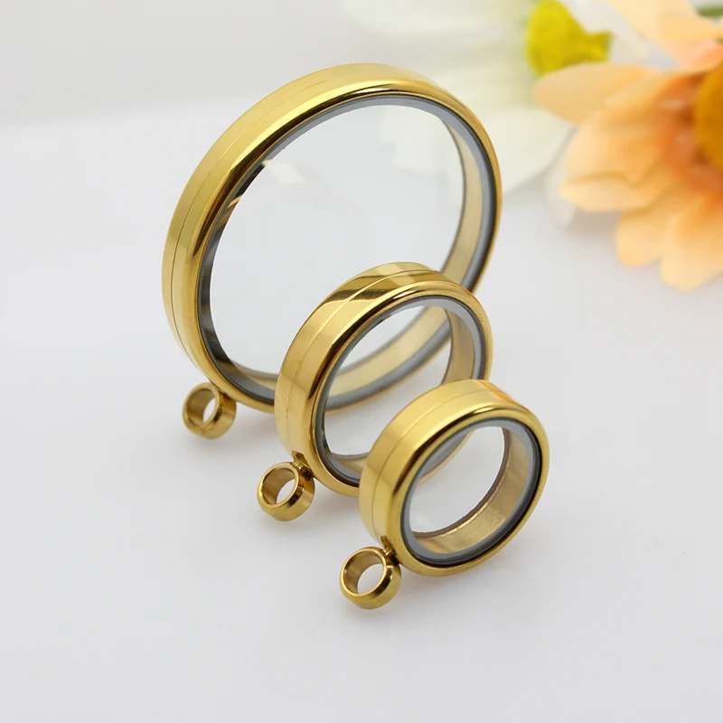 1pc 15mm 20mm 23mm 30mm 45mm Stainless Steel twist Floating Locket Pendant Glass Locket gold color Medallion For Necklace Making