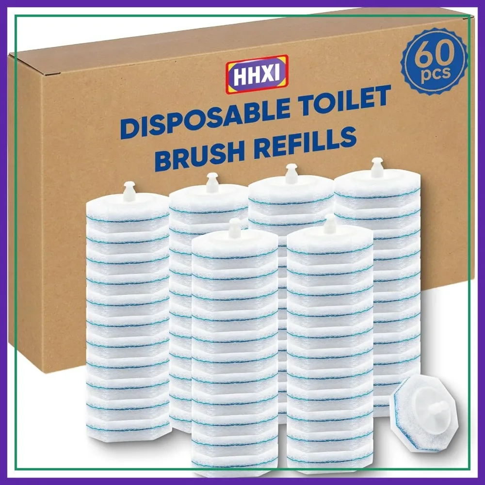 

60Ct Disposable Toilet Brush Refills, Prefilled Scrubbers for Bathroom Cleaning, Compatible with Most Toilet Brushes