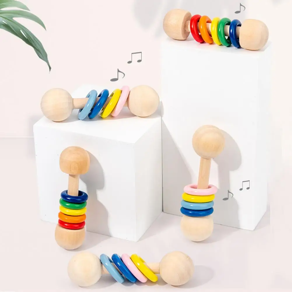 Simple Ring Bell Rattle Toy Handle Music Toys Bell Wooden Baby Rattle Toys