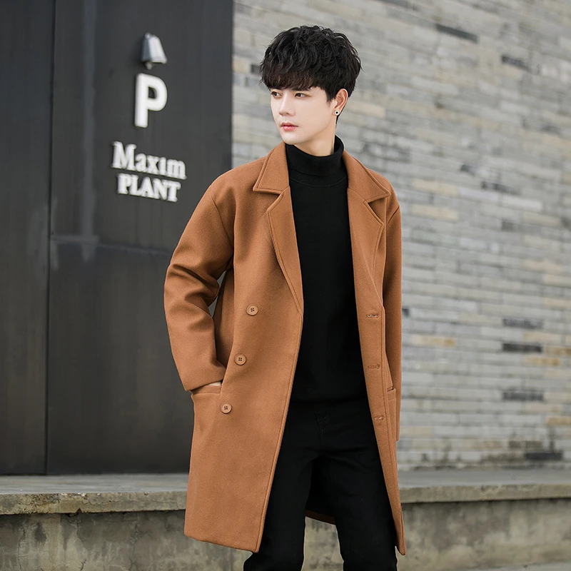 Solid Long Men's Coat Top Wool Coats For Men Big Size Men's Coat Black 5XL 2024 Autumn Winter New Arrival